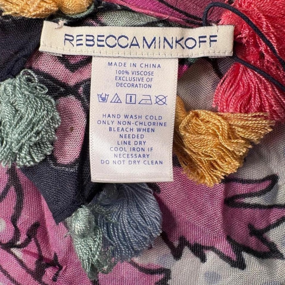 Rebecca Minkoff Floral Polka Dot Square Scarf Navy Pink‎ Tassel Trim Viscose